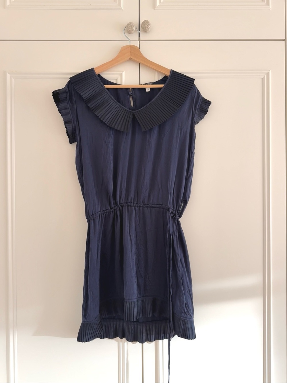 Armani Jeans Navy Pleated-Collar Formal Dress